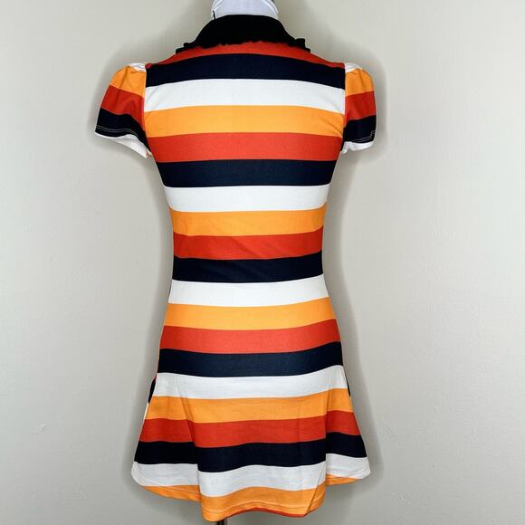 Unique Vintage Mini Polo Dress Small Candy Corn Halloween Retro Stripe Party New - Picture 4 of 10